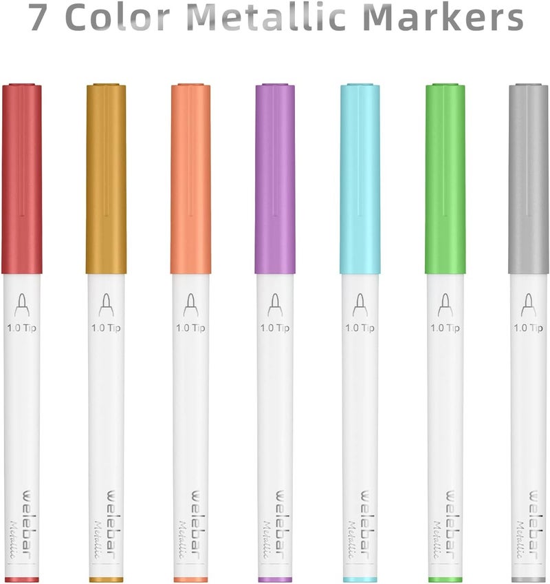 welebar 7 Pack Metallic Pen Set, 1.0 Tip Marker Pens Compatible with Cricut Maker 3/Maker 4/Maker/Explore 3/Explore 4/Air 2/Air, Metallic Ink Markers for Envelope, Invitations, Cards, Drawing - Image 5